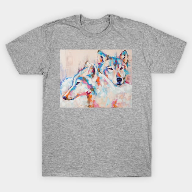 Conceptual abstract painting of a couple wolves. T-Shirt by MariDein